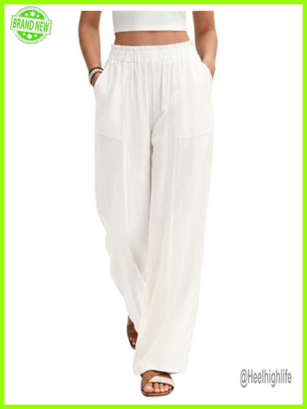 Wide Leg Linen Palazzo Pants High Waist Flowy Beach Vacation